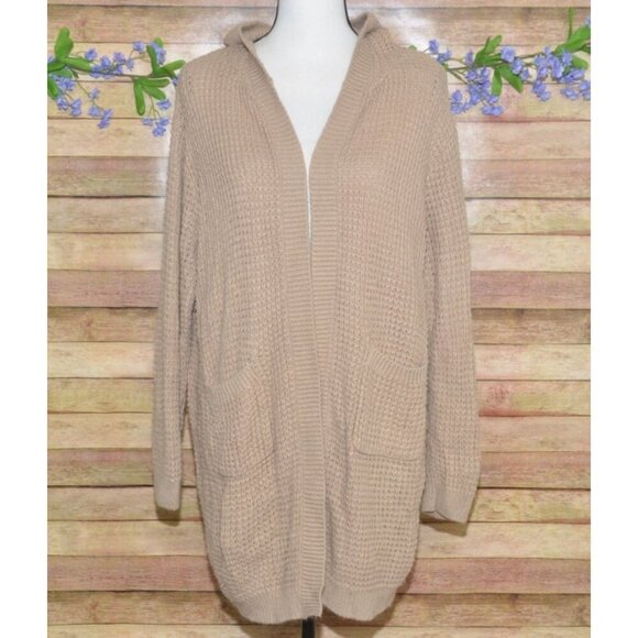 Soho Apparel Light Brown Open Front Hoodie Crochet Cardigan Sweater Size 2XL - Picture 7 of 15